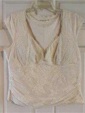Abercrombie & Fitch White Lace-Trim Tank Top